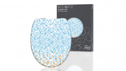 Duroplast WC-Sitz MOSAIK BLAU-ORANGE, mit Absenkautomatik