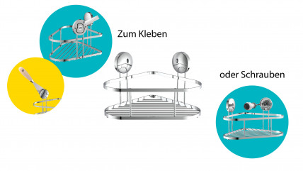 Duschablage, chrom, eckig, zum Kleben oder Schrauben