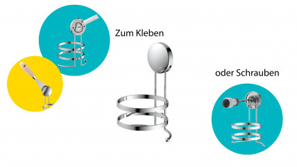 Haartrockner-Halter, zum Kleben oder Schrauben, chrom