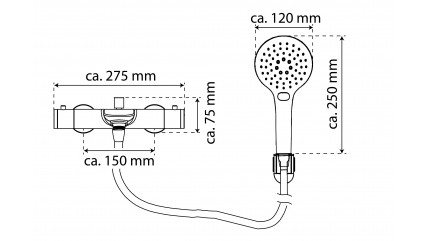 Thermostat Wannenfüllarmatur CLAUDIO mit Hand-Brauseset, Chrom