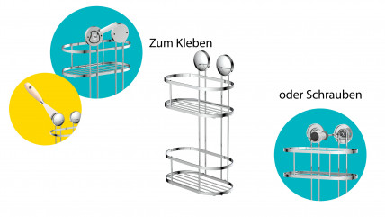 Dusch-Wandablage 2 Etagen, chrom, zum Kleben oder Schrauben