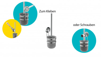 Klobürste, Wand-WC Bürstenhalter, chrom, Toilettenbürste zum Kleben oder Schrauben