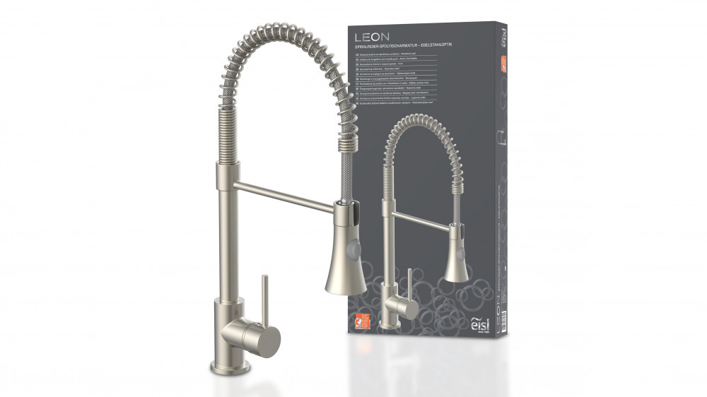 Spiralfeder Spültischarmatur LEON, mit herausziehbarer Geschirrbrause, Nickel Spiralfeder Spültischarmatur LEON, mit herausziehbarer Geschirrbrause, Nickel