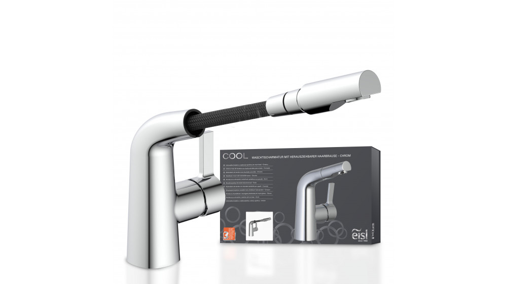 Waschtischarmatur COOL, mit herausziehbarer Haarbrause, Chrom