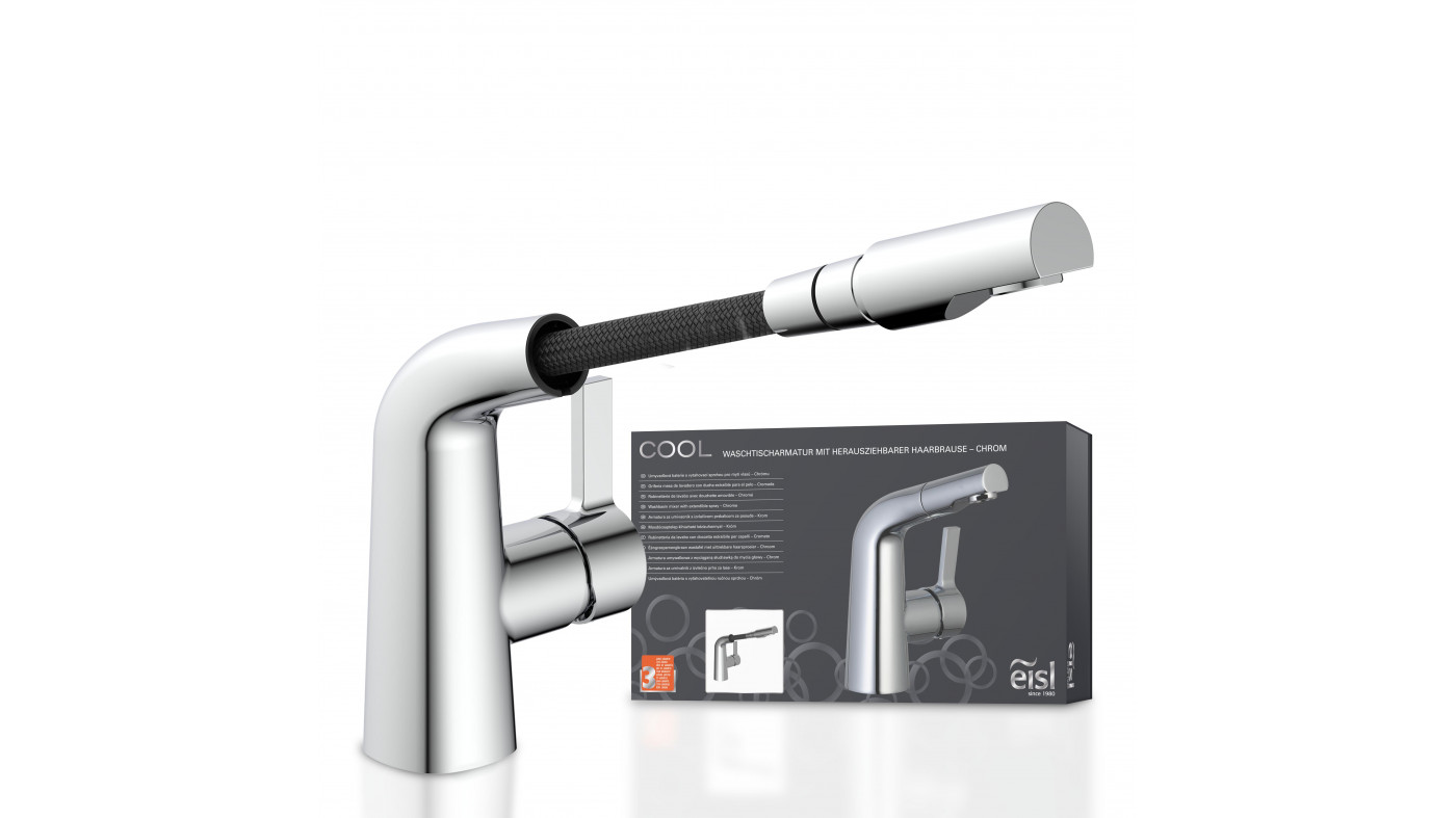 Waschtischarmatur COOL, mit herausziehbarer Haarbrause, Chrom