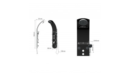 Duschpaneel KARIBIK, Wellnessdusche inkl. 6 Massagedüsen, Duscharmatur, Sicherheitsglas, Schwarz