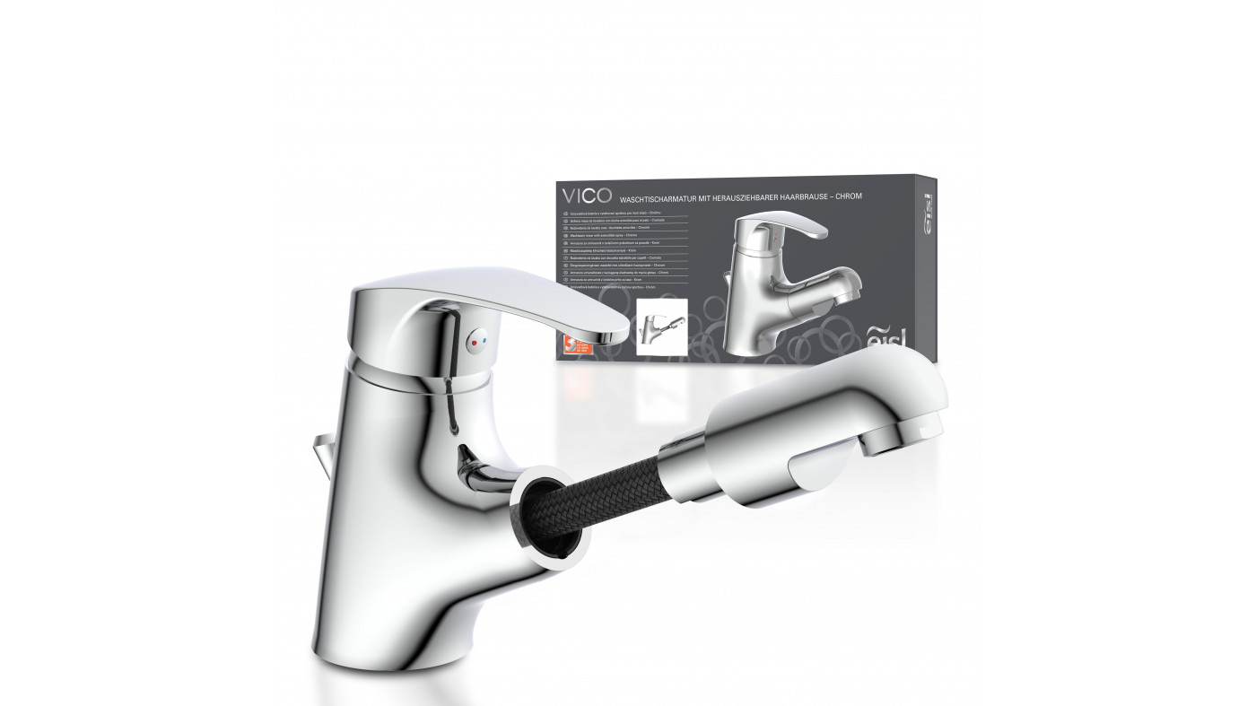 Waschtischarmatur VICO, mit herausziehbarer Haarbrause, Chrom