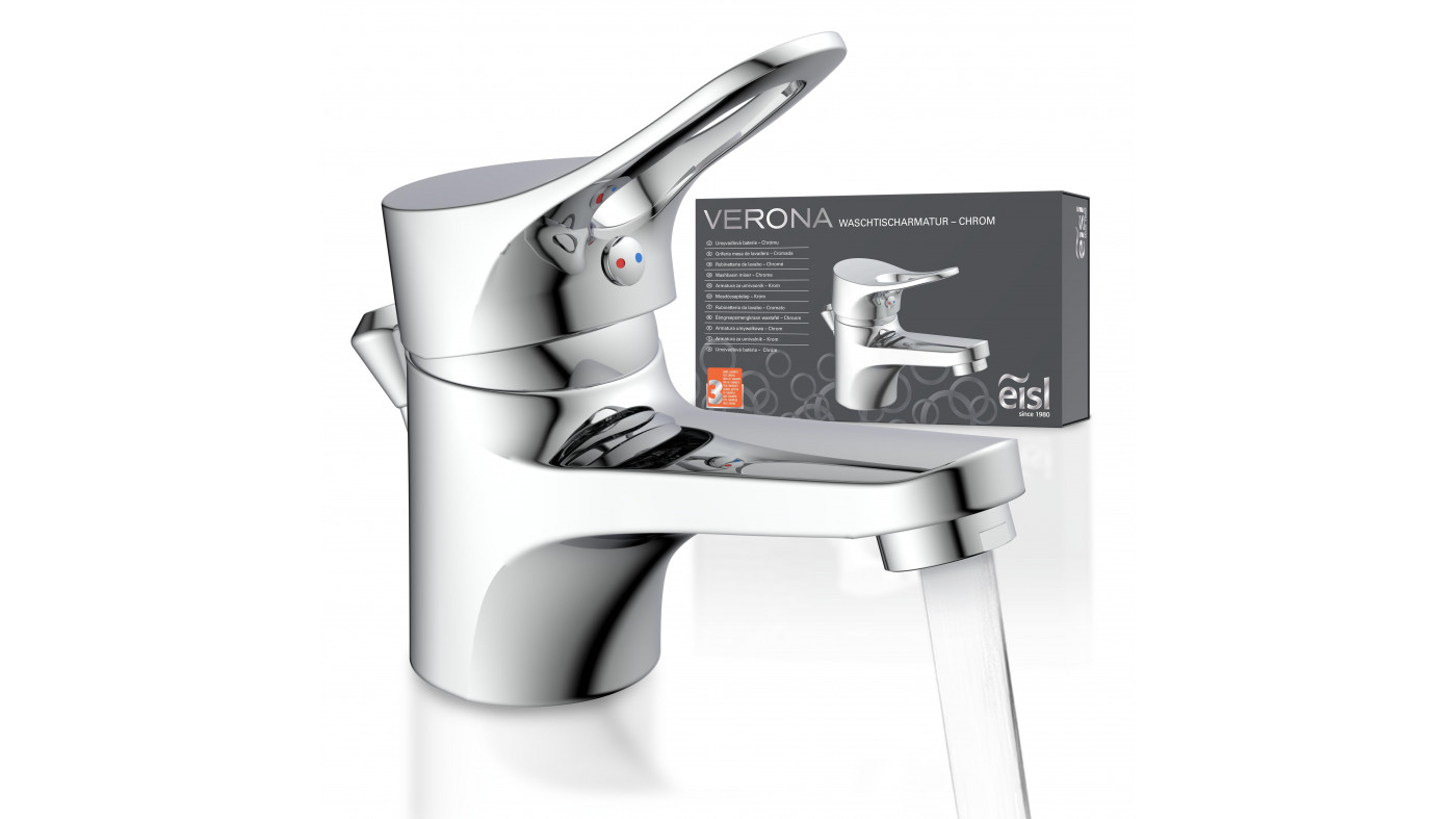 Waschtischarmatur VERONA, Badarmatur, Einhebelmischer mit Ablaufgarnitur, Chrom
