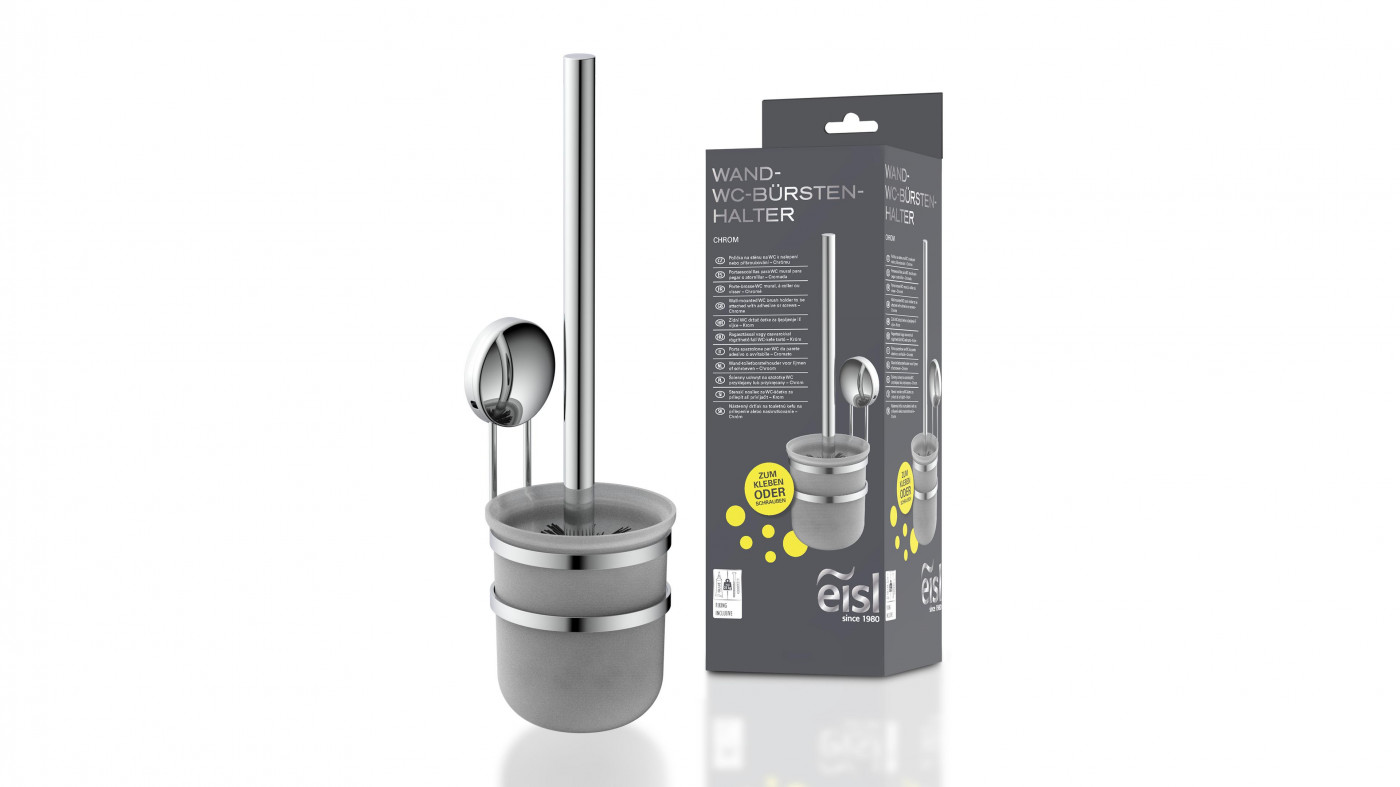 Klobürste, Wand-WC Bürstenhalter, chrom, Toilettenbürste zum Kleben oder Schrauben