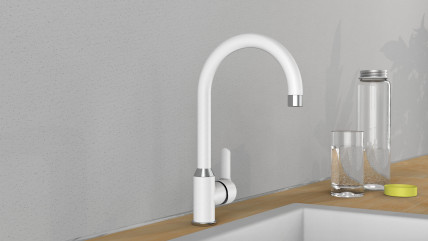 Spültischarmatur DIZIANI, Wasserhahn Küche, 360° schwenkbar, ideal auch für Doppelspülbecken, Chrom/Weiß