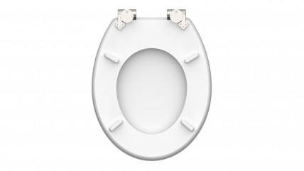 Toilettensitz mit Bambusmotiv und pinker Orchidee vor Verpackung mit Herstellerlogo.