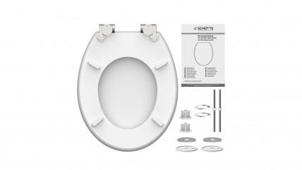 Toilettensitz mit Bambusmotiv und pinker Orchidee vor Verpackung mit Herstellerlogo.