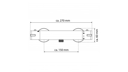 Chromfarbene Thermostat-Duscharmatur mit zwei Drehgriffen vor grauer Verpackung – Claudio.