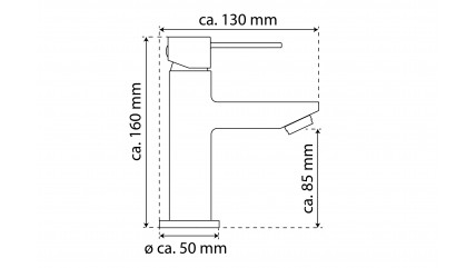 Schwarze eckige Waschtischarmatur mit Hebelgriff vor passender Produktverpackung – Calvino.