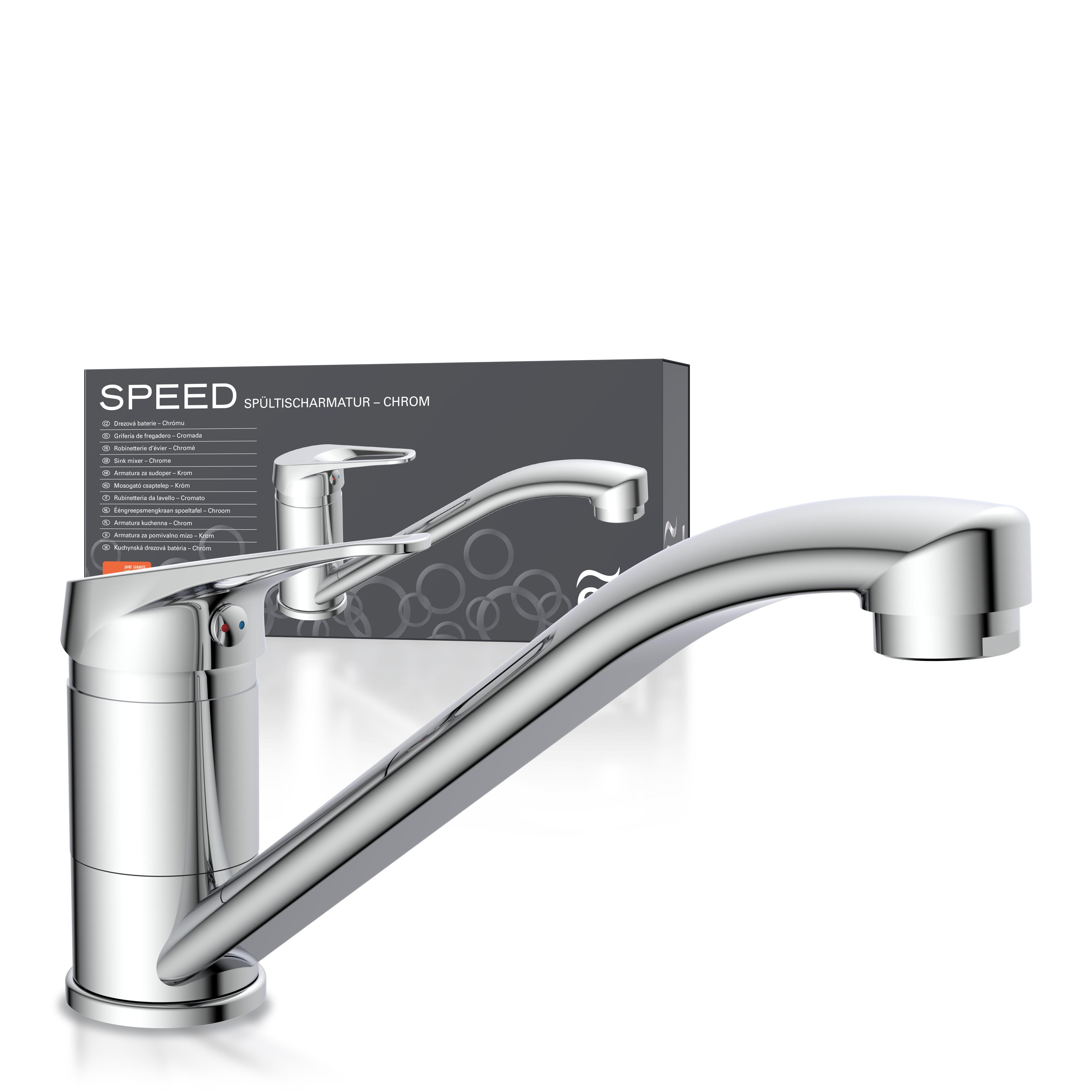 EISL Spültischarmatur SPEED, Chrom, Wasserhahn mit schwenkbarem Auslauf von 360°, Hochdruck, ideal für Doppelspülbecken